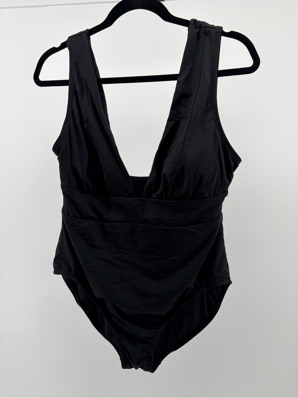 Andie Swim Mykonos One Piece Swimsuit Black Deep V neck Women's Size XL